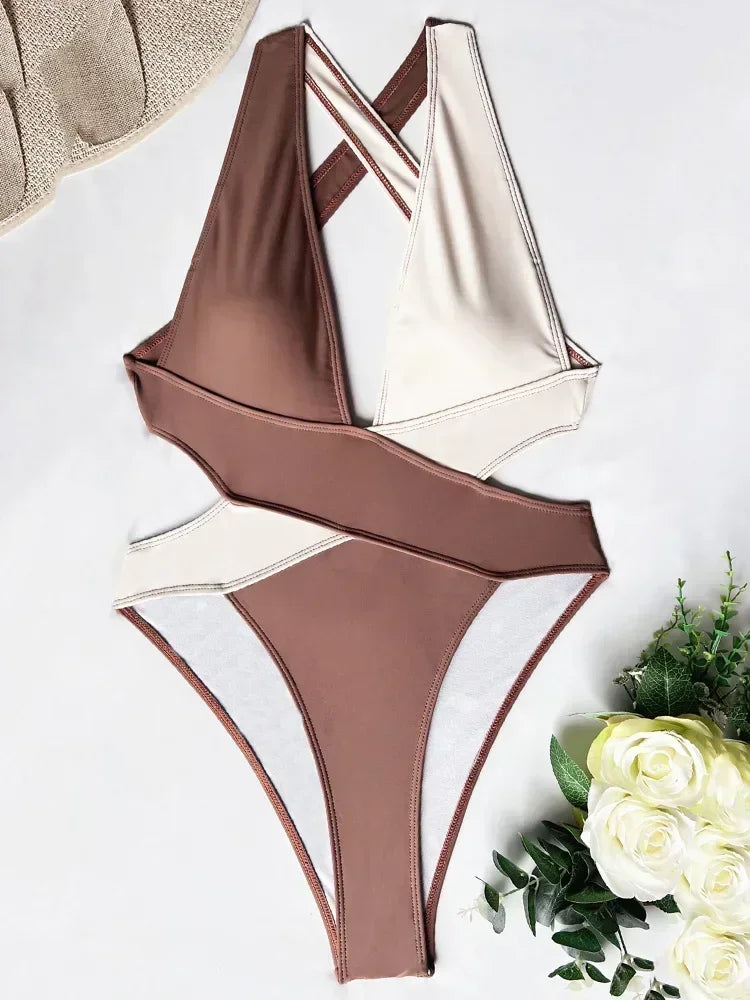 Deep V Neck Cross Backless One Piece