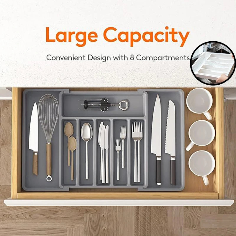Expandable Cutlery Drawer Organizer, Adjustable Kitchen Utensil Tray Set