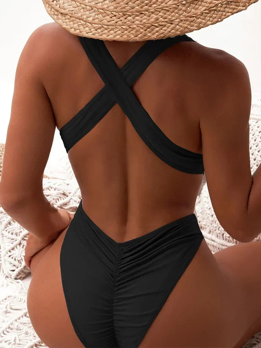 Deep V Neck Cross Backless One Piece