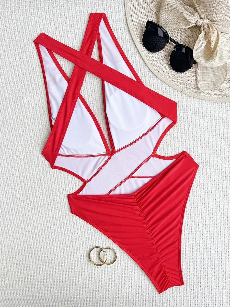 Deep V Neck Cross Backless One Piece