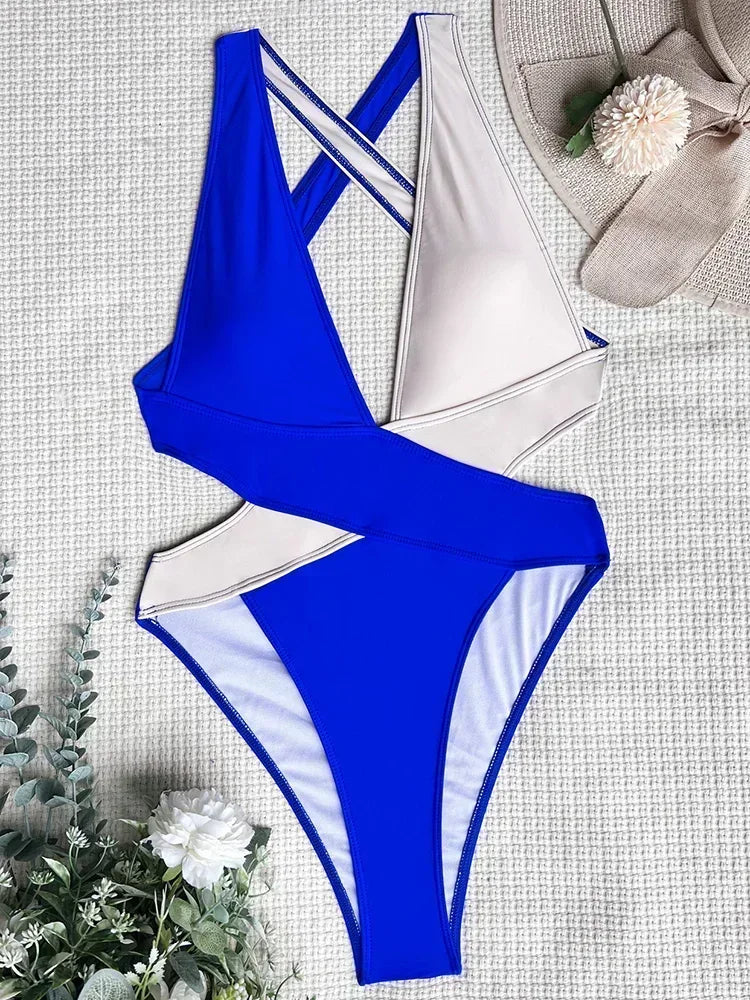 Deep V Neck Cross Backless One Piece