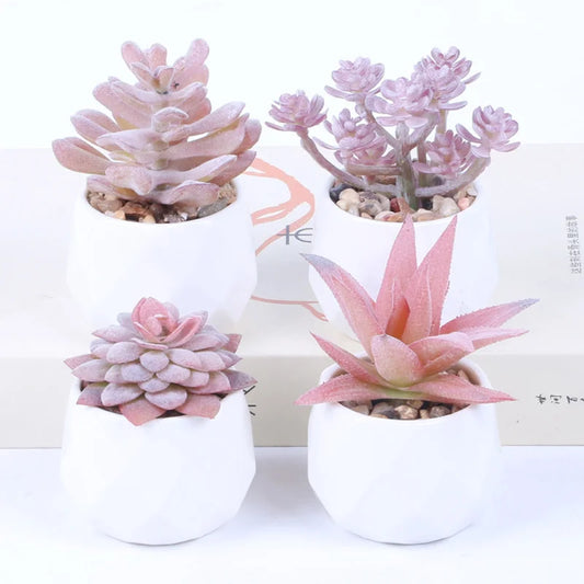Pink Flocking Artificial Succulents Plants